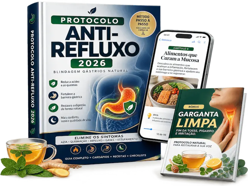 Protocolo Anti-Refluxo 2026 — capa do manual com bônus Garganta Limpa